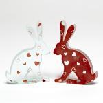 Love Heart Glass Hare Pair Sculpture