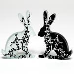 Black Vine Glass Hare Pair Sculpture