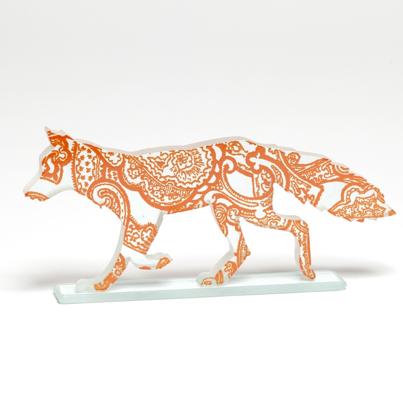 Orange Paisley Fox Glass Sculpture