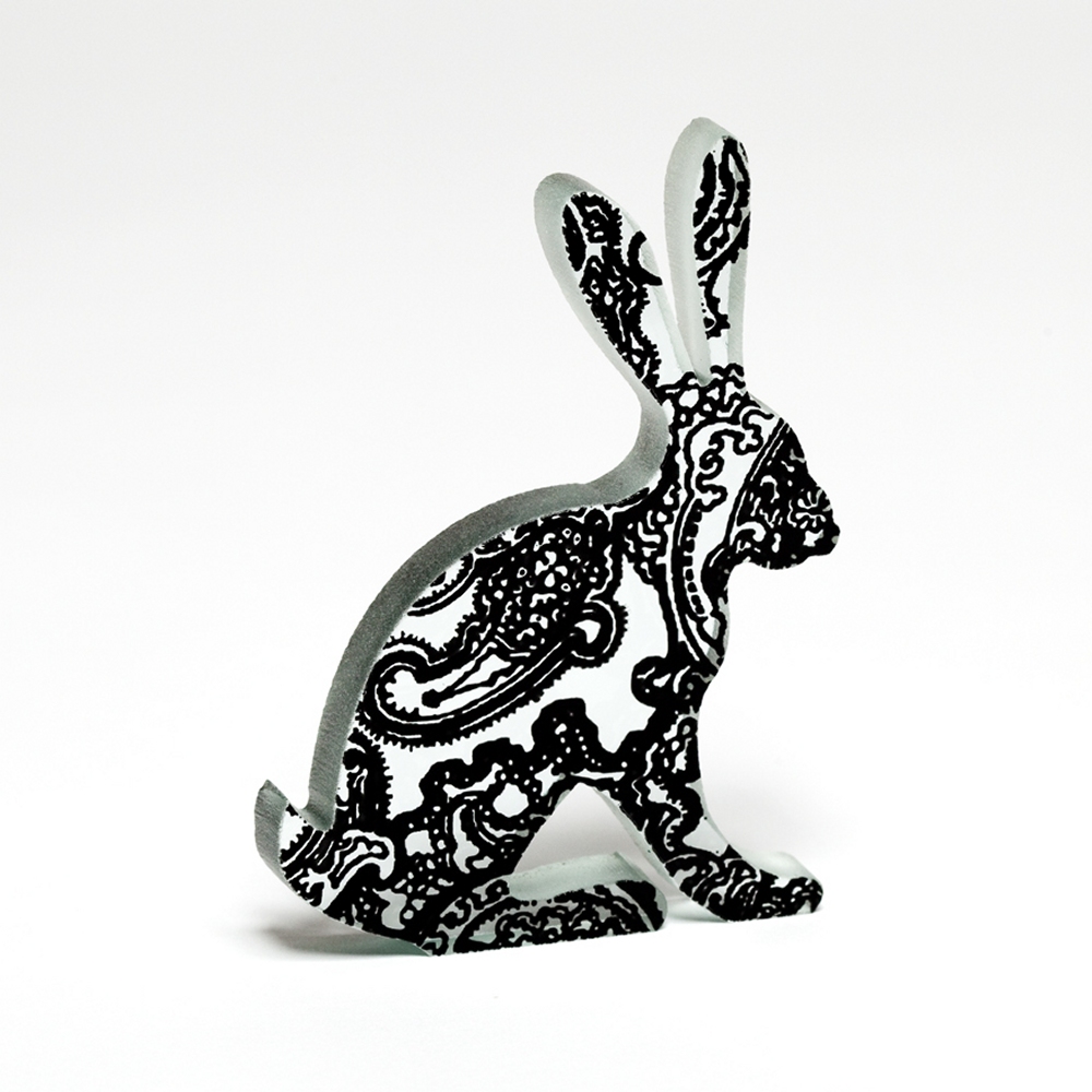 Black Paisley Hare Glass Sculpture