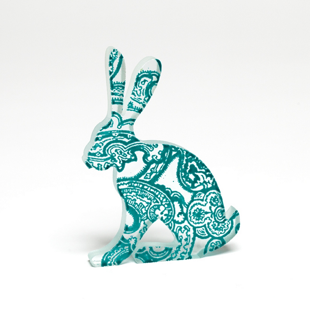 Turquoise Paisley Hare Glass Sculpture