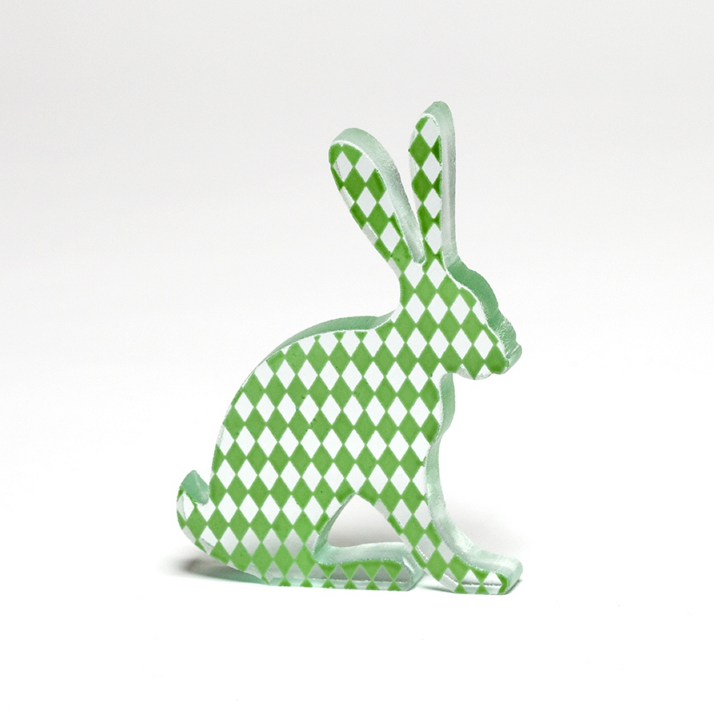 Green Harlequin Hare Glass Sculpture
