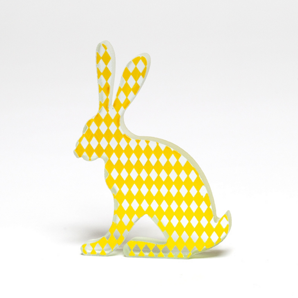 Yellow Harlequin Hare Glass Sculpture