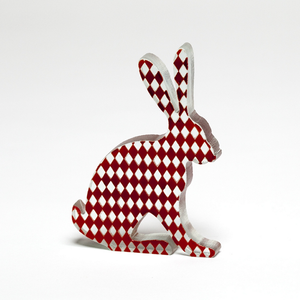 Red Harlequin Hare Glass Sculpture