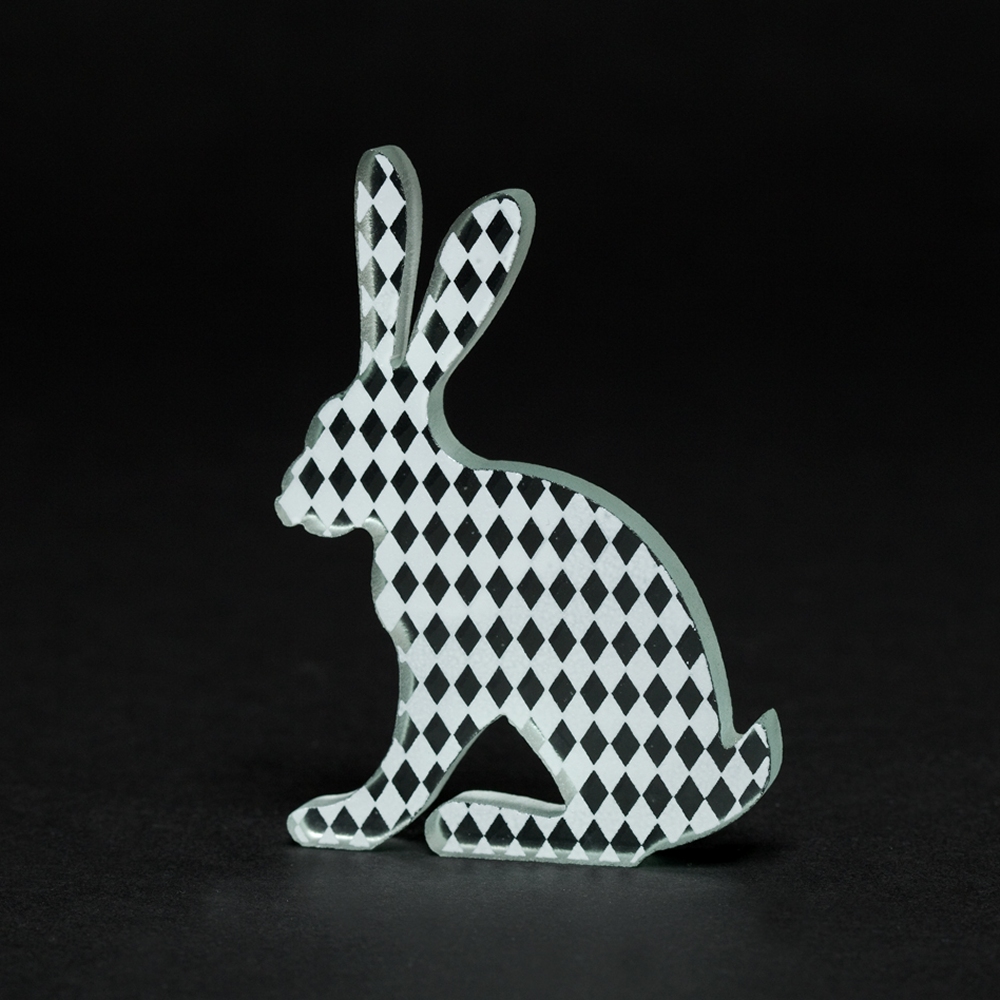 White Harlequin Hare Glass Sculpture